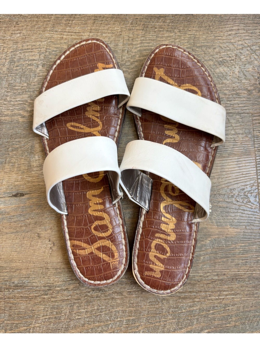 Sam Edelman White Double-Band Slide Sandals
